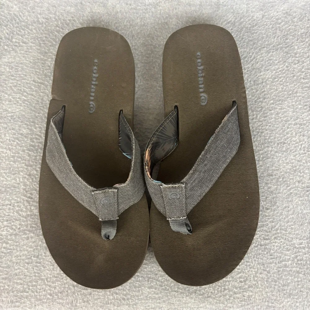 Cobian Flip Flops Mens 9 Brown Canvas Strap Thong Sandals Beach Casual